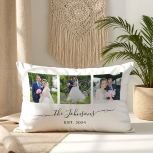 Coussin Rectangle Trois photos de mariage avec signature à queue en
