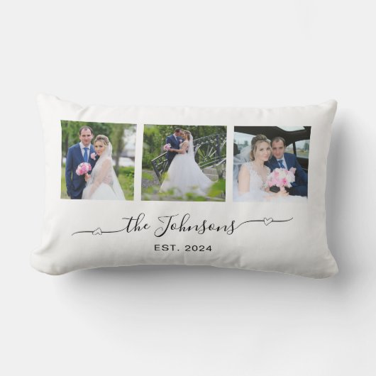 Coussin Rectangle Trois photos de mariage avec signature en forme de (Recto)