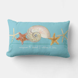 Coussin Rectangle Tropical Beach Shells Starfish Nautilus Été