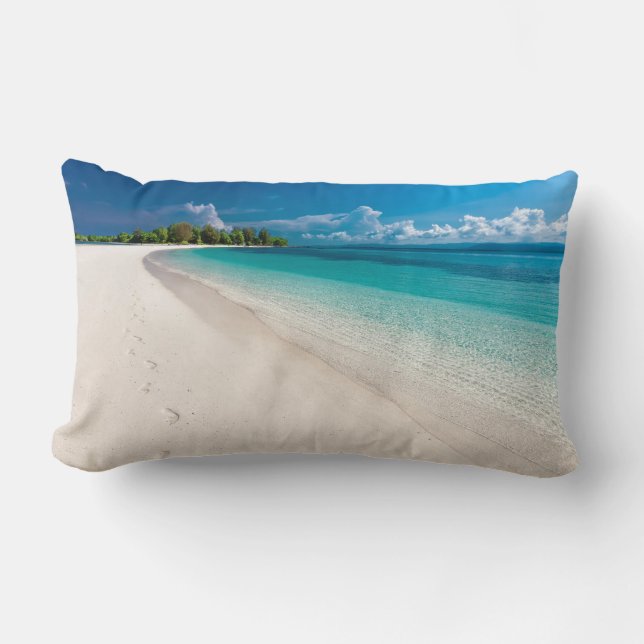 Coussin Rectangle Tropical Island Footprints On The Sand   (Recto)