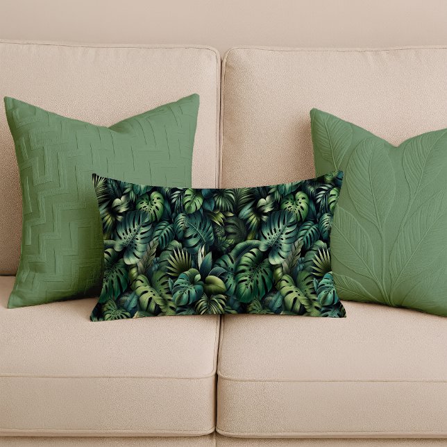 Coussin Rectangle Tropical Monstera Botanique Vert Jungle Lombaire (Lumbar Pillow)