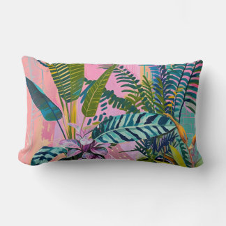 Coussin Rectangle Tropical pink flamingos set against lush green