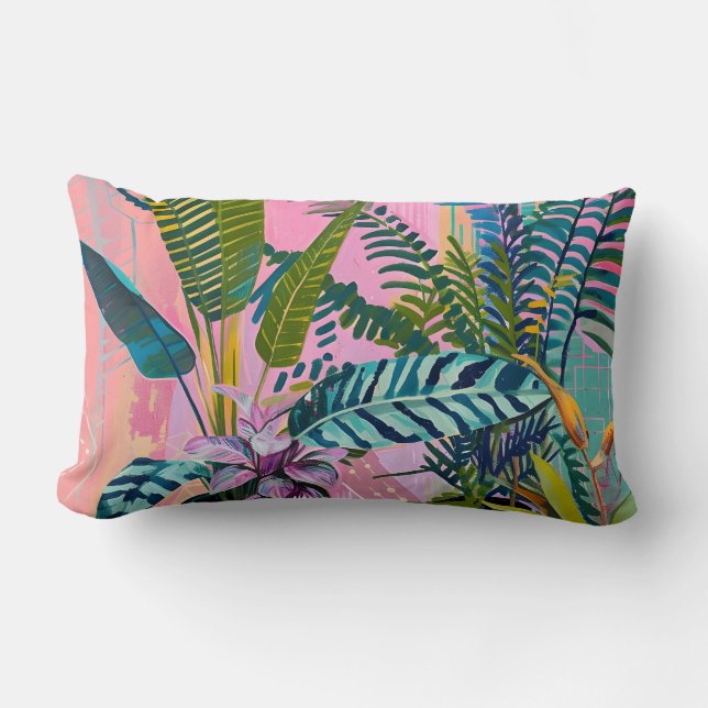 Coussin Rectangle Tropical pink flamingos set against lush green (Recto)