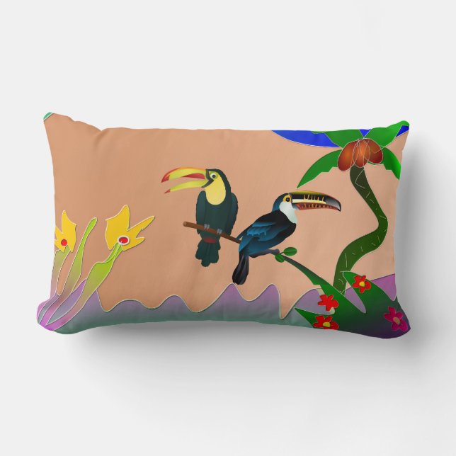 Coussin Rectangle Tropical Toucans in Garden Lumbar Pillow (Recto)