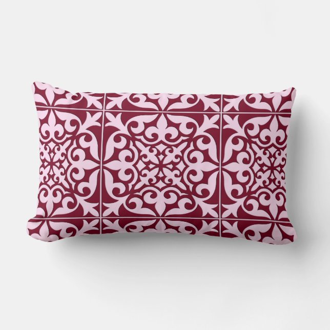 Coussin Rectangle Tuile marocaine - bordeaux et rose (Recto)