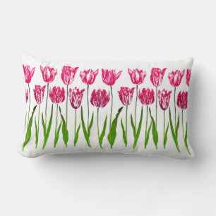 Coussin Rectangle Tulip Garden Imprimer dans Fuchsia Rose et vert Lu