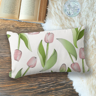 Coussin Rectangle Tulipe rose botanique moderne