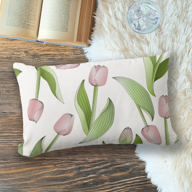 Coussin Rectangle Tulipe rose botanique moderne (Créateur téléchargé)