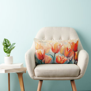 Coussin Rectangle Tulipes d'aquarelle de nom personnalisé