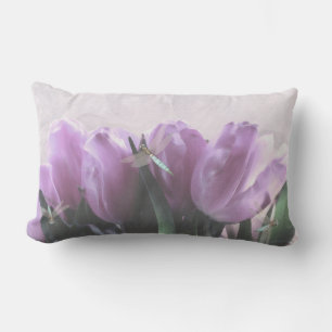 Coussin Rectangle Tulipes pourpres Dragonflies Aqua Lumbar Cushies