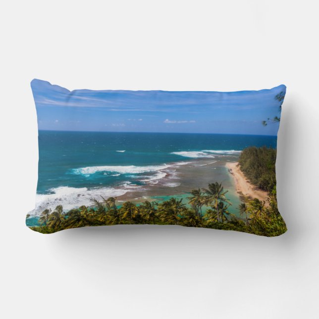 Coussin Rectangle Tunnels Beach vu depuis le sentier Kalalau (Recto)