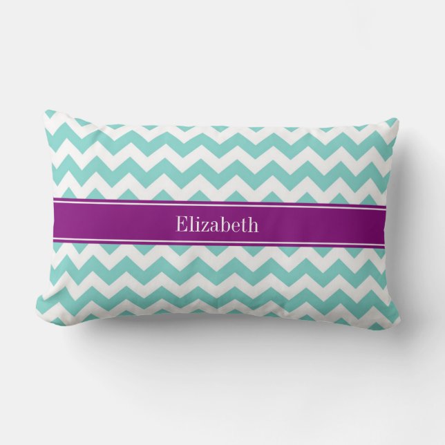 Coussin Rectangle Turq / Aqua Wht Chevron Purple Nom Monogram (Recto)
