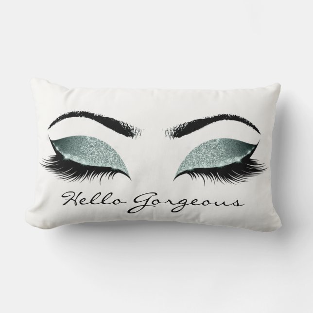 Coussin Rectangle Turquoise Aqua Blue White Maquillage Lashes Hello  (Recto)