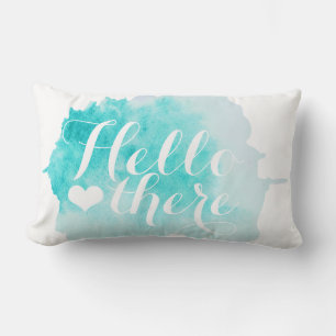 Coussin Rectangle Turquoise bleu aquarelle Splatter Hello There pers