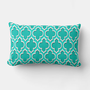 Coussin Rectangle Turquoise, Eau Lumineuse, Quatrefoil Marocain Blan