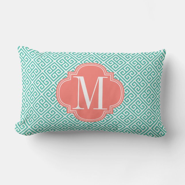 Coussin Rectangle Turquoise Girly et coutume grecque de corail de (Recto)