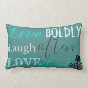 Coussin Rectangle Turquoise, gris foncé et Avocado "Live, Laugh, Lov