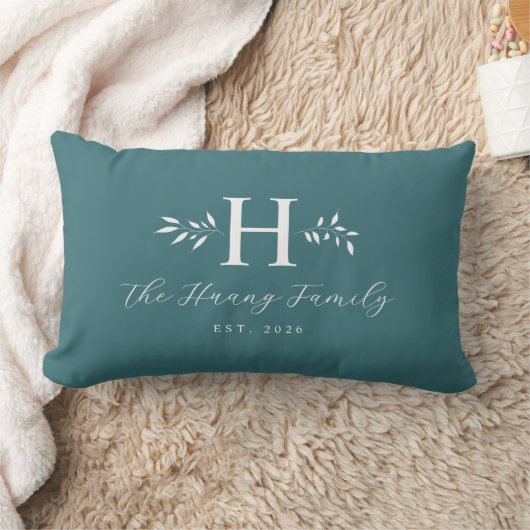 Coussin Rectangle Turquoise Gris Personnalisé Monogramme Nom de Fami (Couverture)