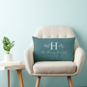 Coussin Rectangle Turquoise Gris Personnalisé Monogramme Nom de Fami (Chaise)