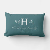 Coussin Rectangle Turquoise Gris Personnalisé Monogramme Nom de Fami (Recto)