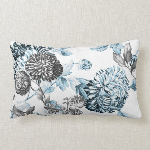 Coussin Rectangle Turquoise noir et blanc Botanique Floral toile