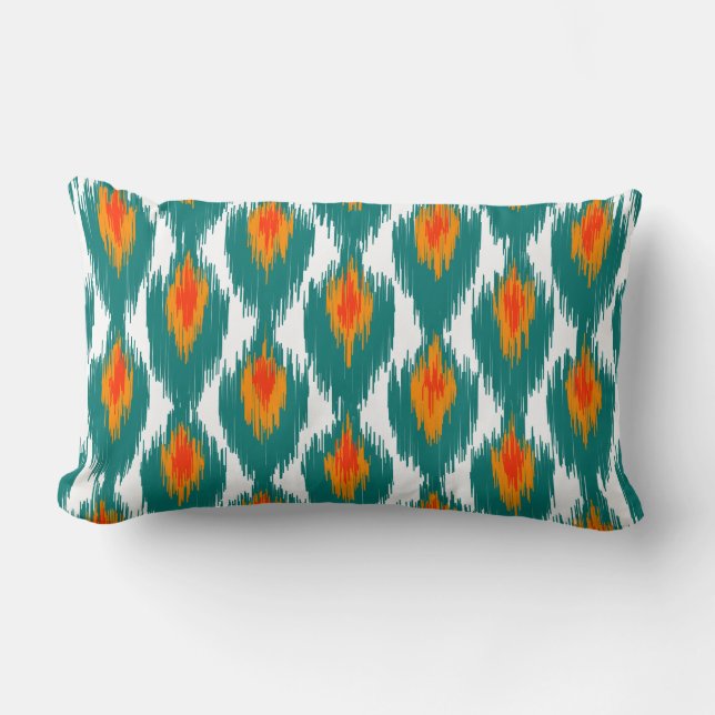 Coussin Rectangle Turquoise Orange Abstrait Tribal Ikat Diamond Moti (Recto)