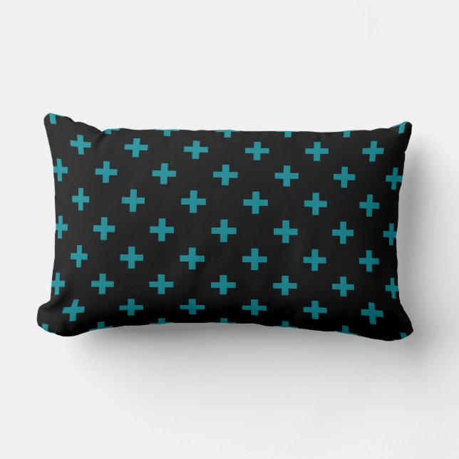 Coussin Rectangle Turquoise polka croise sur noir (Recto)