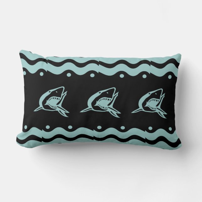 Coussin Rectangle turquoise poudre bleu requin noir (Recto)