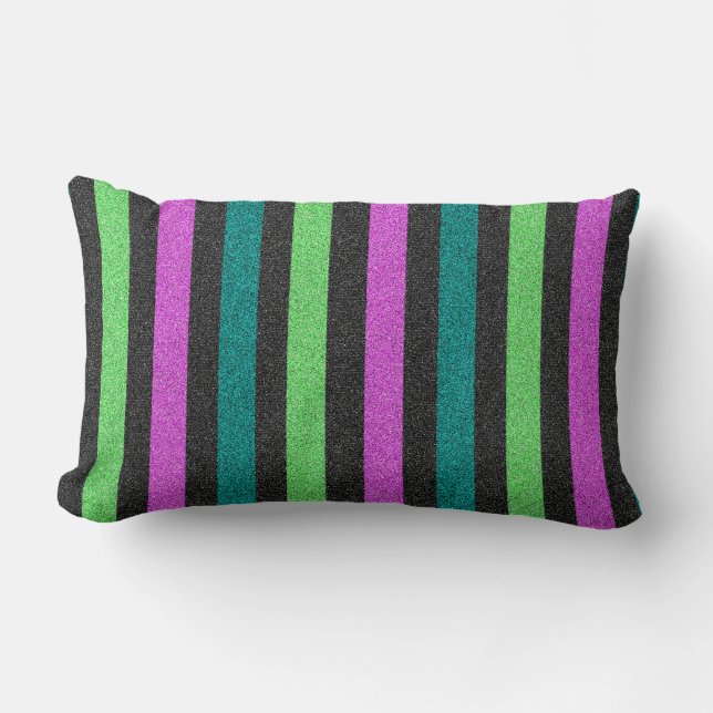 Coussin Rectangle Turquoise, Vert citron, Parties scintillant rose c (Recto)