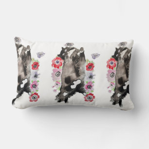 Coussin Rectangle Tuxedo Chat Cute Jolie Fleurs Chats Aquarelle Cus