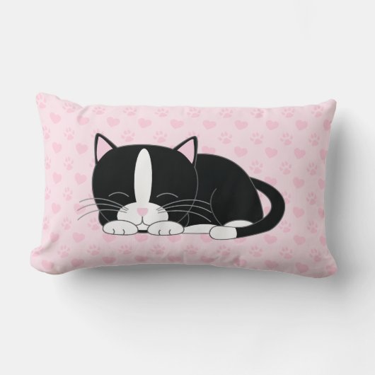 Coussin Rectangle Tuxedo Chat {rose} (Recto)