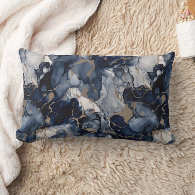 Coussin Rectangle Twilight Navy bleu et gris avec l'or antique (Couverture)