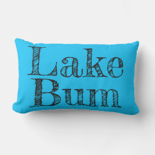 Coussin Rectangle typographie bleu vif et noir LAC BUM
