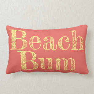 Coussin Rectangle typographie du BEACH BUM saumon et jaune