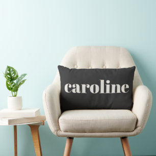 Coussin Rectangle Typographie Moderne Nom Personnalisé Noir Blanc