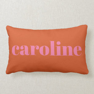 Coussin Rectangle Typographie moderne Nom personnalisé Orange rose