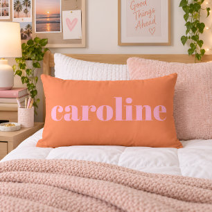 Coussin Rectangle Typographie moderne Nom personnalisé Rose Orange