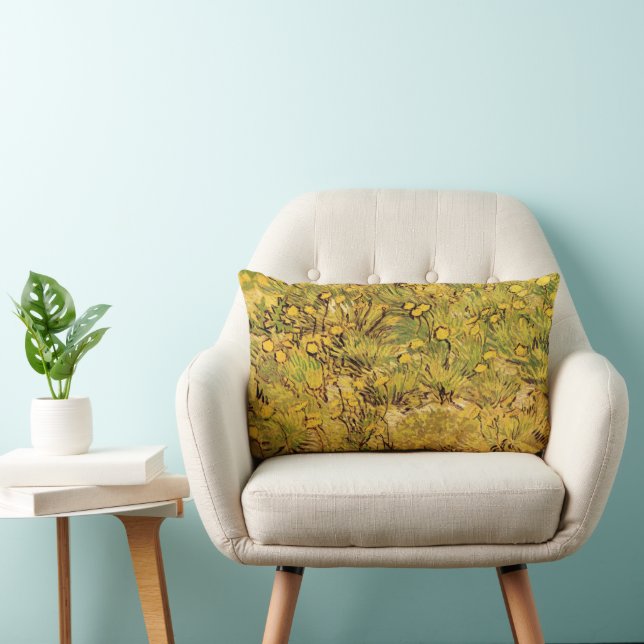 Coussin Rectangle Un champ de fleurs jaunes par Vincent van Gogh (Chaise)