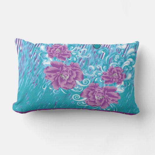 Coussin Rectangle Un design textile dynamique avec violet et turq (Recto)