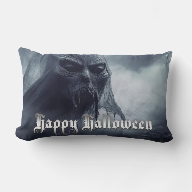 Coussin Rectangle Un fantôme noir dans un paysage désarmé - Hallowee (Recto)