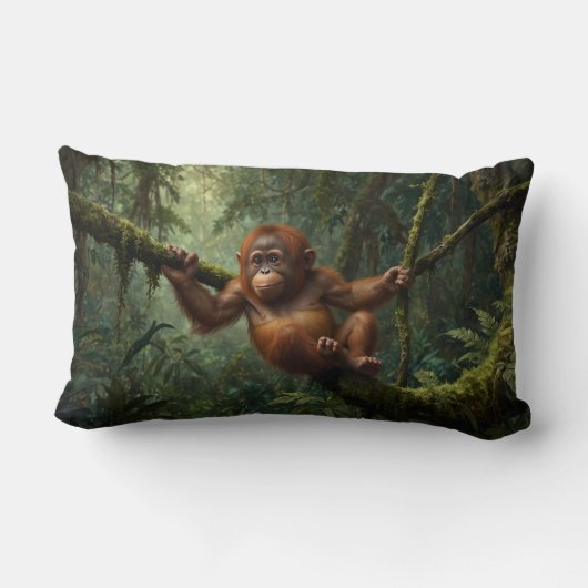 Coussin Rectangle Un jeune Orangoutan en forêt pluviale (Verso)