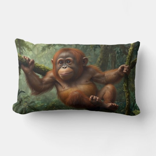 Coussin Rectangle Un jeune Orangoutan en forêt pluviale (Recto)