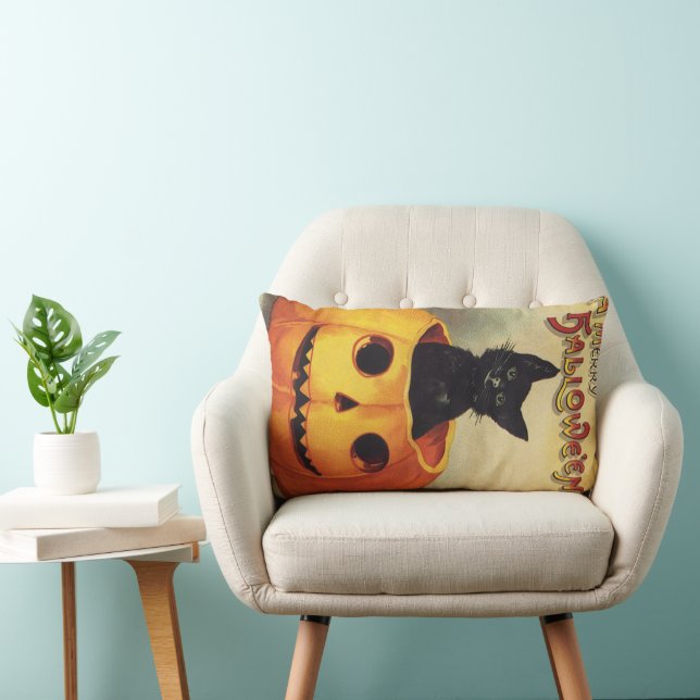 Coussin Rectangle Un joyeux Halloween par Ellen Clapsaddle, Chat Vin (Chaise)