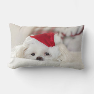 Coussin Rectangle Un mignon chien blanc dans un Casquette de Noël ro