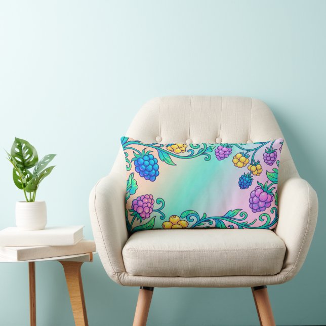 Coussin Rectangle Un motif de baies psychédéliques vibrant  (Chaise)