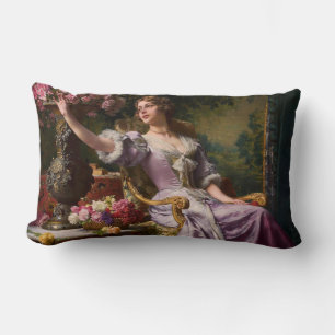 Coussin Rectangle Une Dame En Robe Lilac Avec Fleurs