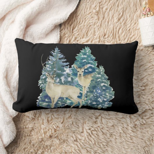 Coussin Rectangle Une Paire De Cerfs Dans La Forêt D'Hiver (Couverture)