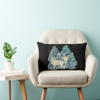 Coussin Rectangle Une Paire De Cerfs Dans La Forêt D'Hiver