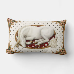 Coussin Rectangle Unicorne dormant sur un point Polka et Floral