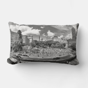 Coussin Rectangle Union Square NYC vue aérienne, N&B, vue fish eye